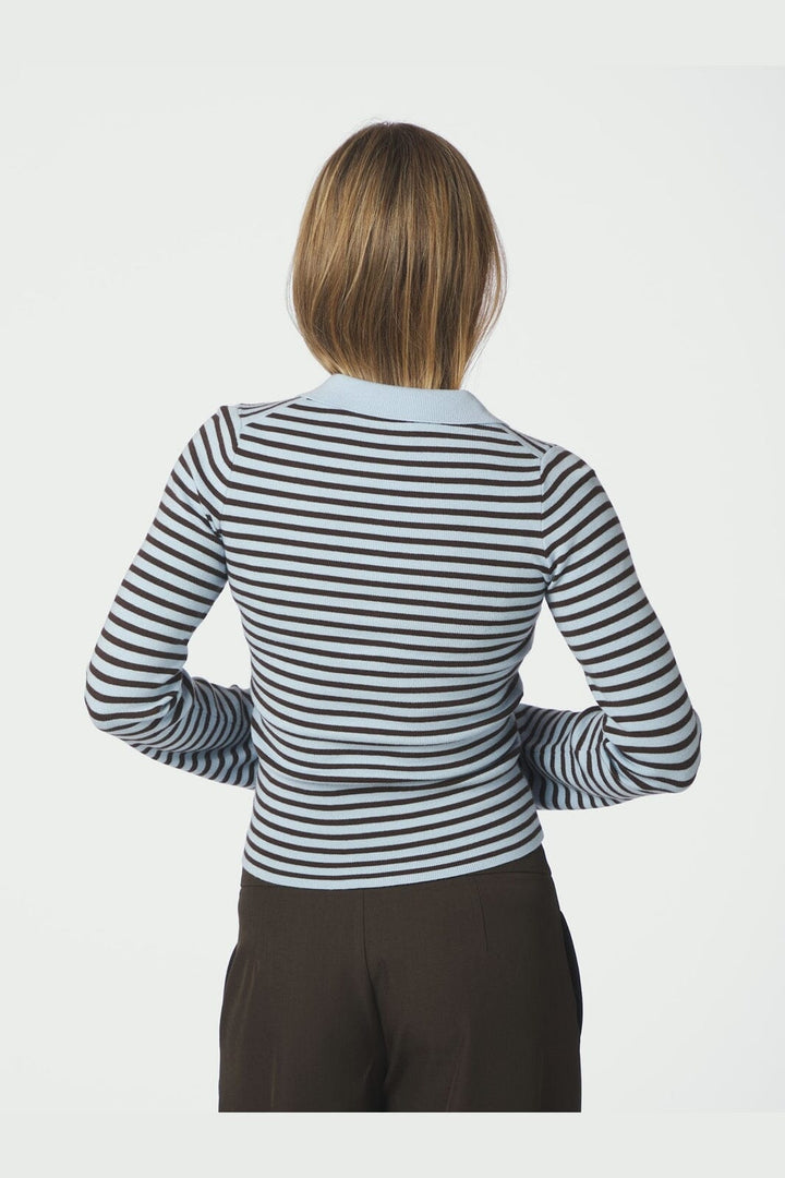 Neo Noir - Fannya Ls Striped Knit Polo 169865 - 665 - Light Blue Stripe