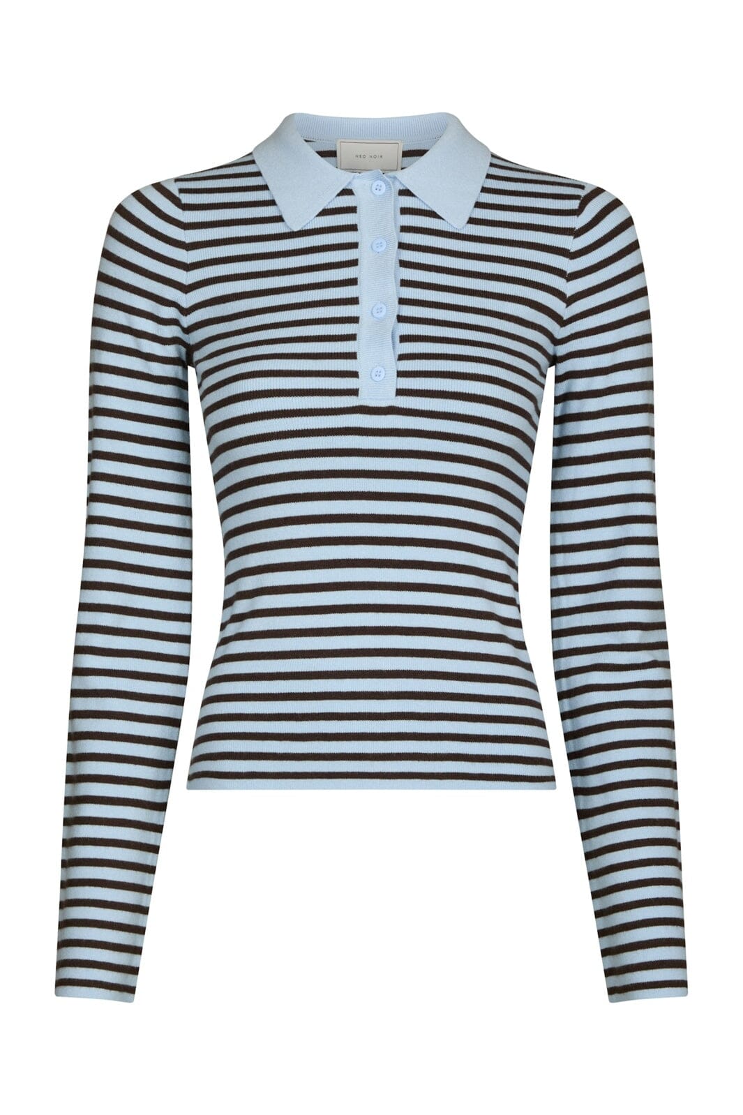 Neo Noir - Fannya Ls Striped Knit Polo 169865 - 665 - Light Blue Stripe