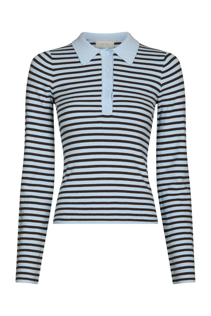 Neo Noir - Fannya Ls Striped Knit Polo 169865 - 665 - Light Blue Stripe