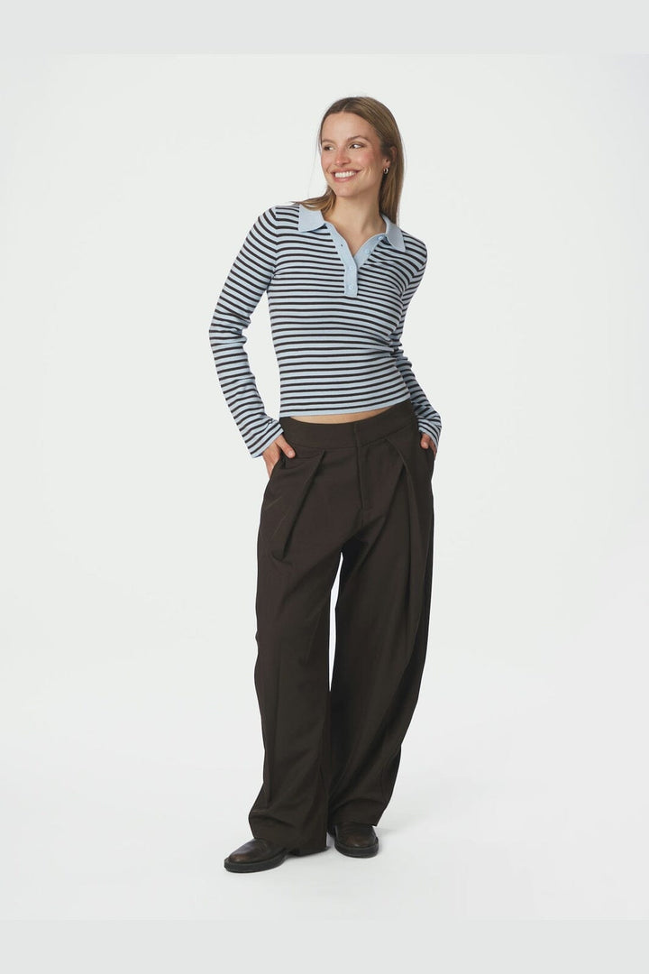 Neo Noir - Fannya Ls Striped Knit Polo 169865 - 665 - Light Blue Stripe