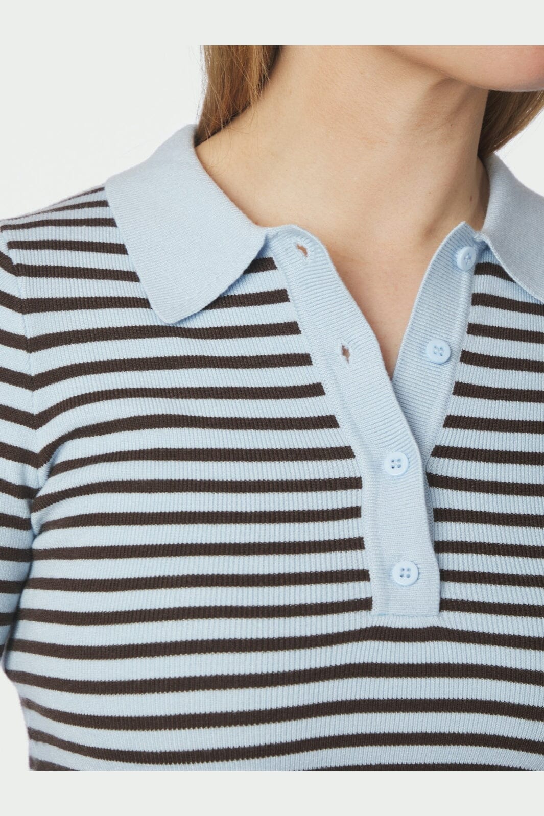 Neo Noir - Fannya Ls Striped Knit Polo 169865 - 665 - Light Blue Stripe