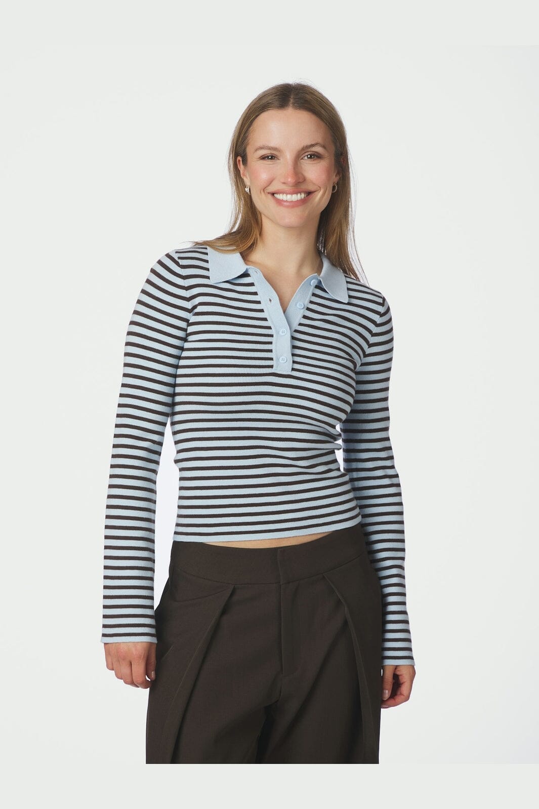 Neo Noir - Fannya Ls Striped Knit Polo 169865 - 665 - Light Blue Stripe