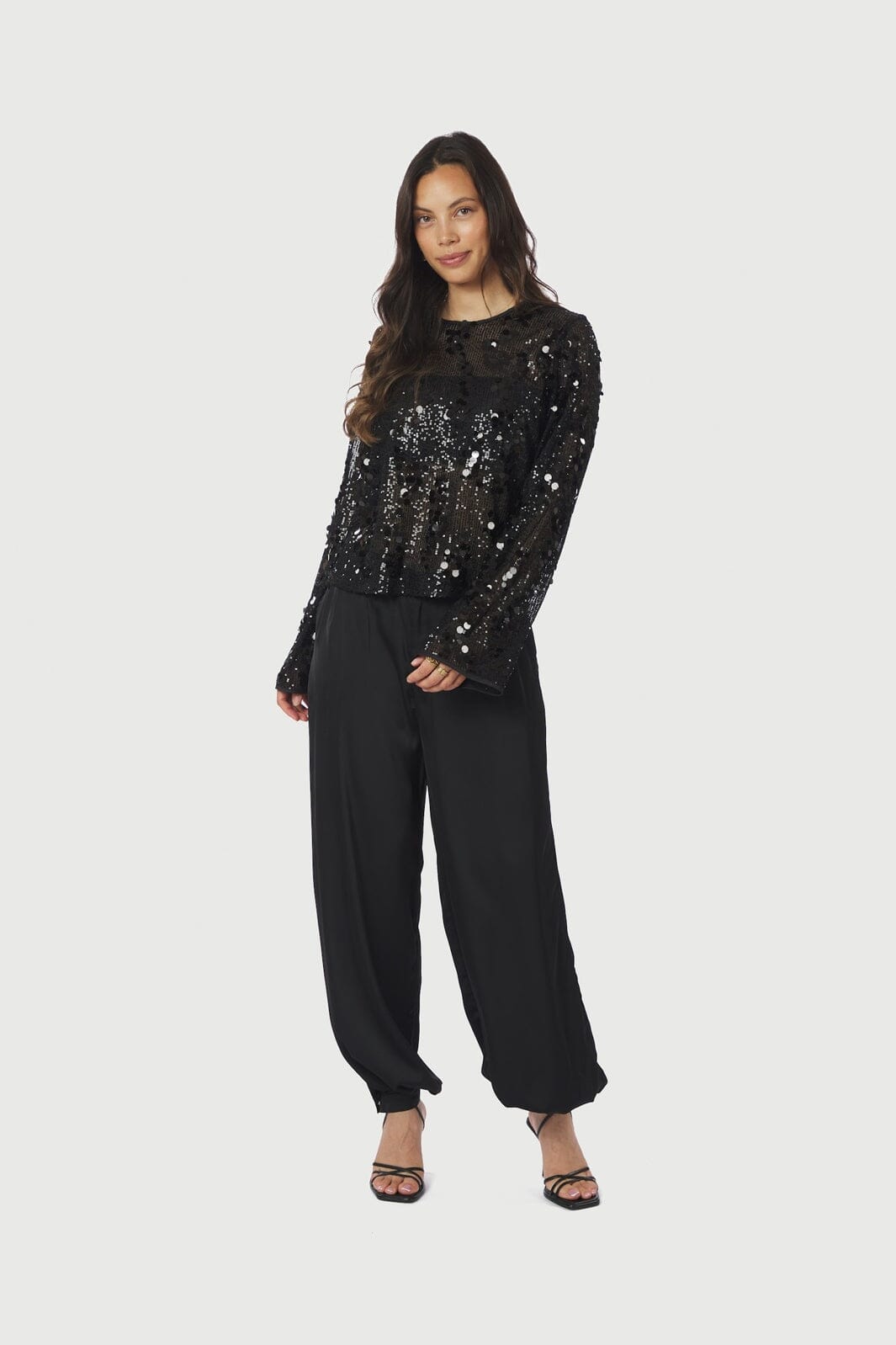 Neo Noir - Fayla Drapy Satin Balloon Pants 167418 - 100 - Black