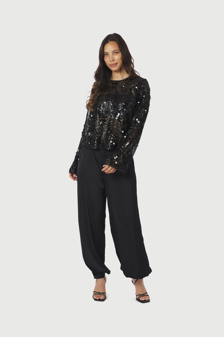 Neo Noir - Fayla Drapy Satin Balloon Pants 167418 - 100 - Black