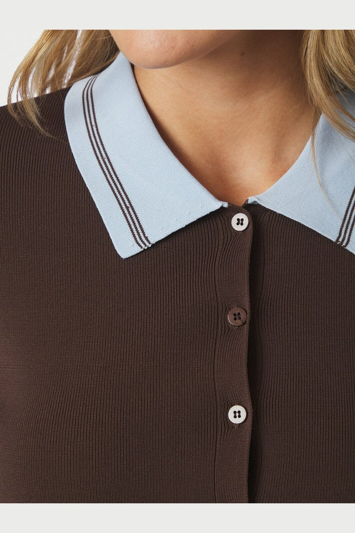 Neo Noir - Filiana Contrast Polo Blouse 168935 - 210 - Brown