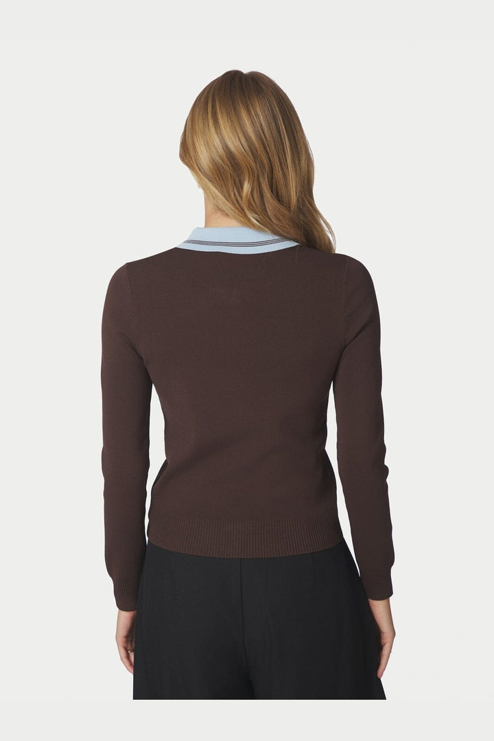 Neo Noir - Filiana Contrast Polo Blouse 168935 - 210 - Brown