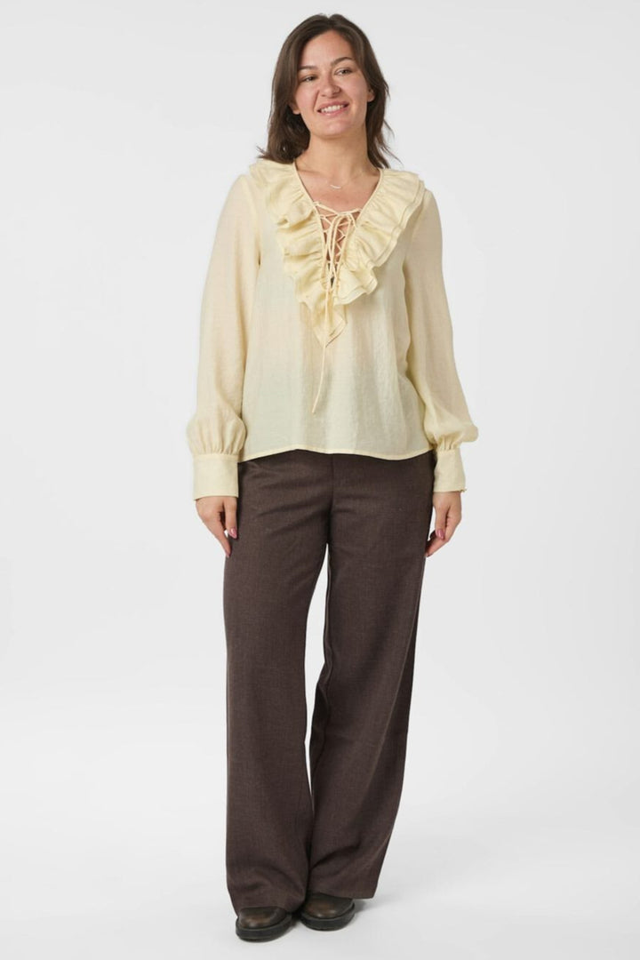 Neo Noir - Katarina Crepe Ruffle Blouse 166497 - 191 - Light Yellow