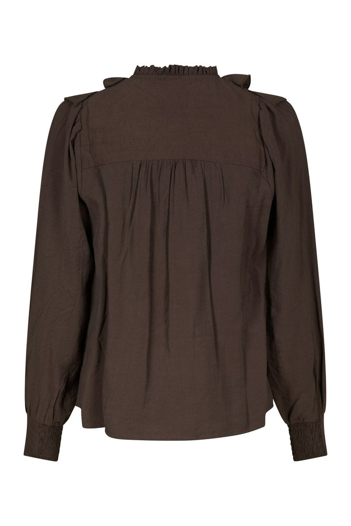 Neo Noir - Larine Ruffle Blouse 169981 - 676 - Dark Brown