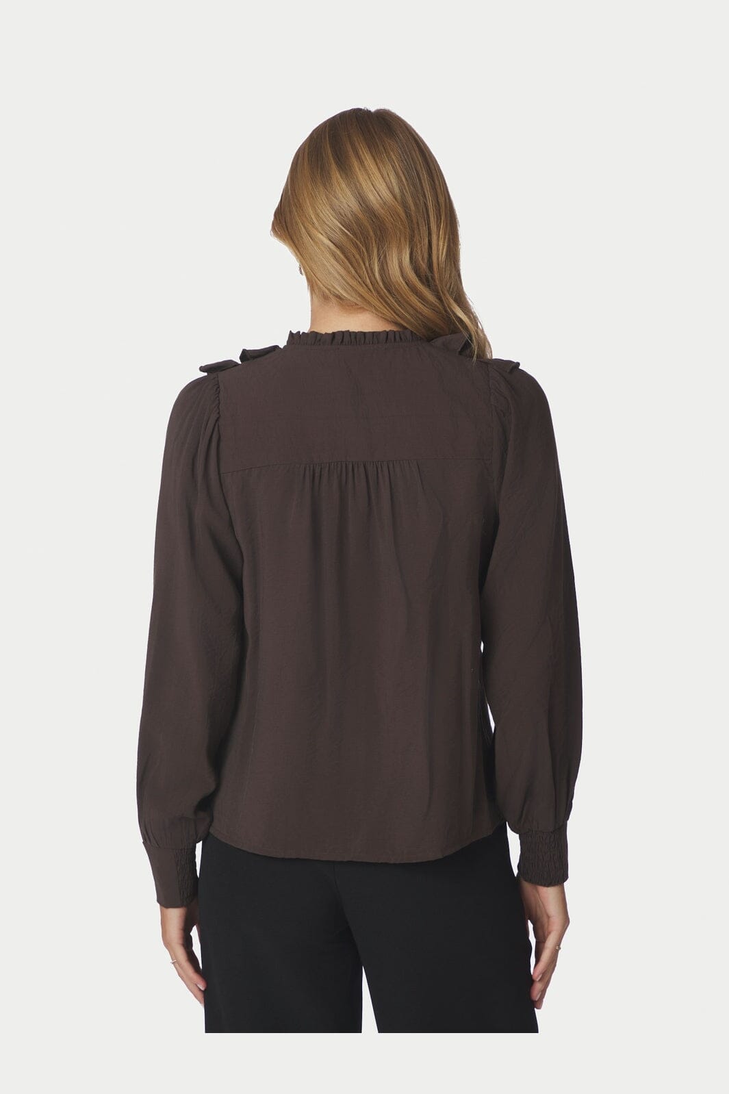 Neo Noir - Larine Ruffle Blouse 169981 - 676 - Dark Brown