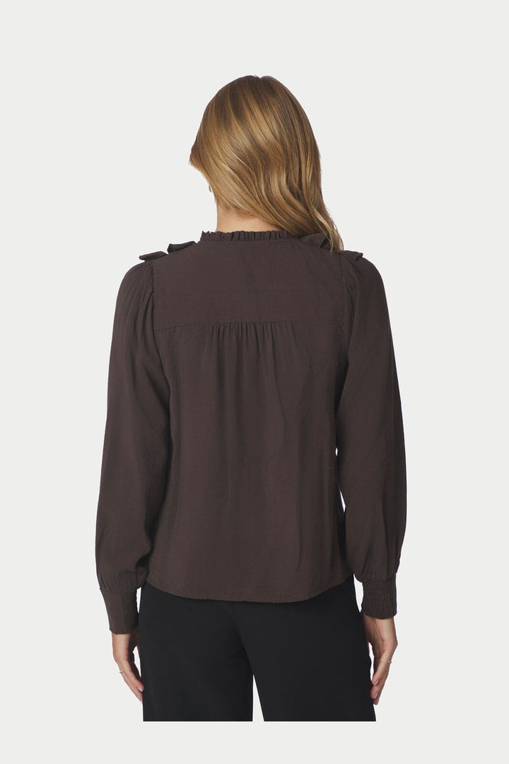 Neo Noir - Larine Ruffle Blouse 169981 - 676 - Dark Brown