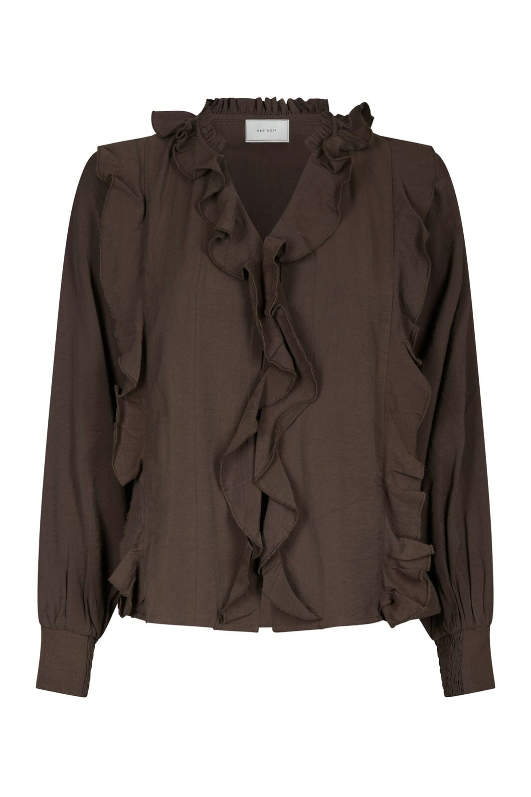 Neo Noir - Larine Ruffle Blouse 169981 - 676 - Dark Brown