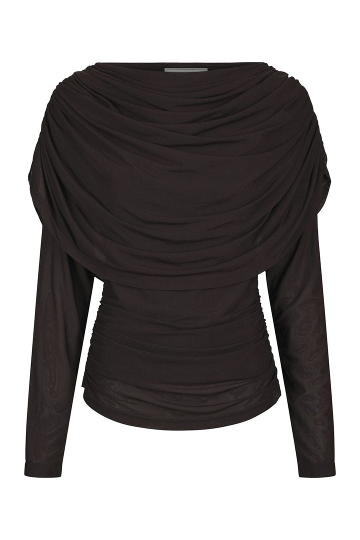 Neo Noir - Lottuna Drapy Mesh Blouse 168042 - 676 - Dark Brown