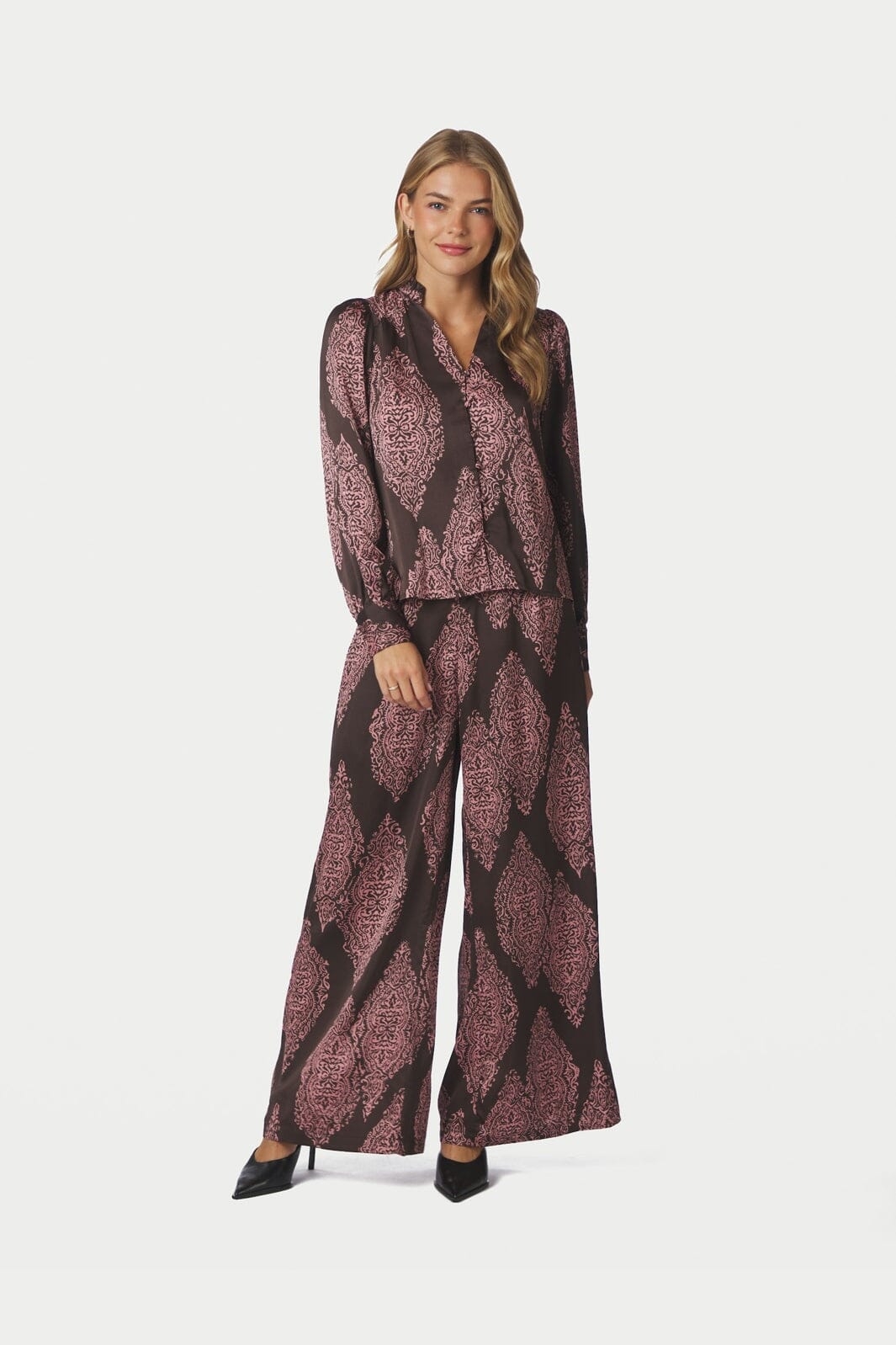 Neo Noir - Massima Paisley Drop Blouse 170432 - 486 - Dark Brown/Evening Rose