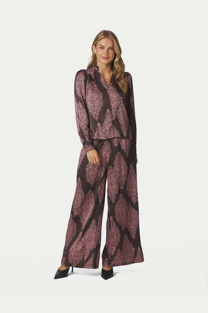 Neo Noir - Massima Paisley Drop Blouse 170432 - 486 - Dark Brown/Evening Rose