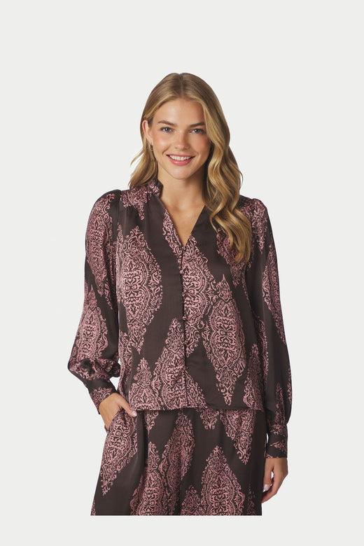 Neo Noir - Massima Paisley Drop Blouse 170432 - 486 - Dark Brown/Evening Rose
