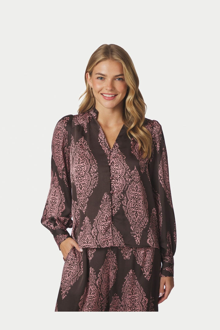 Neo Noir - Massima Paisley Drop Blouse 170432 - 486 - Dark Brown/Evening Rose