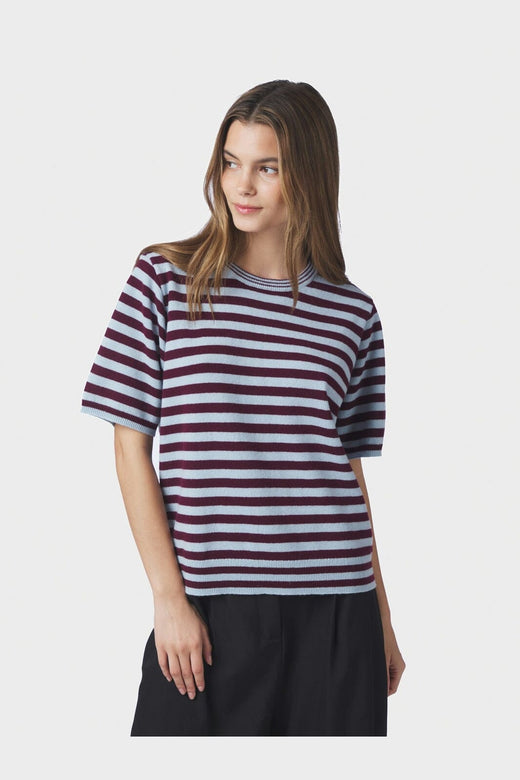 Neo Noir - Missy Stripe Knit Tee 169692 - 682 - Wine