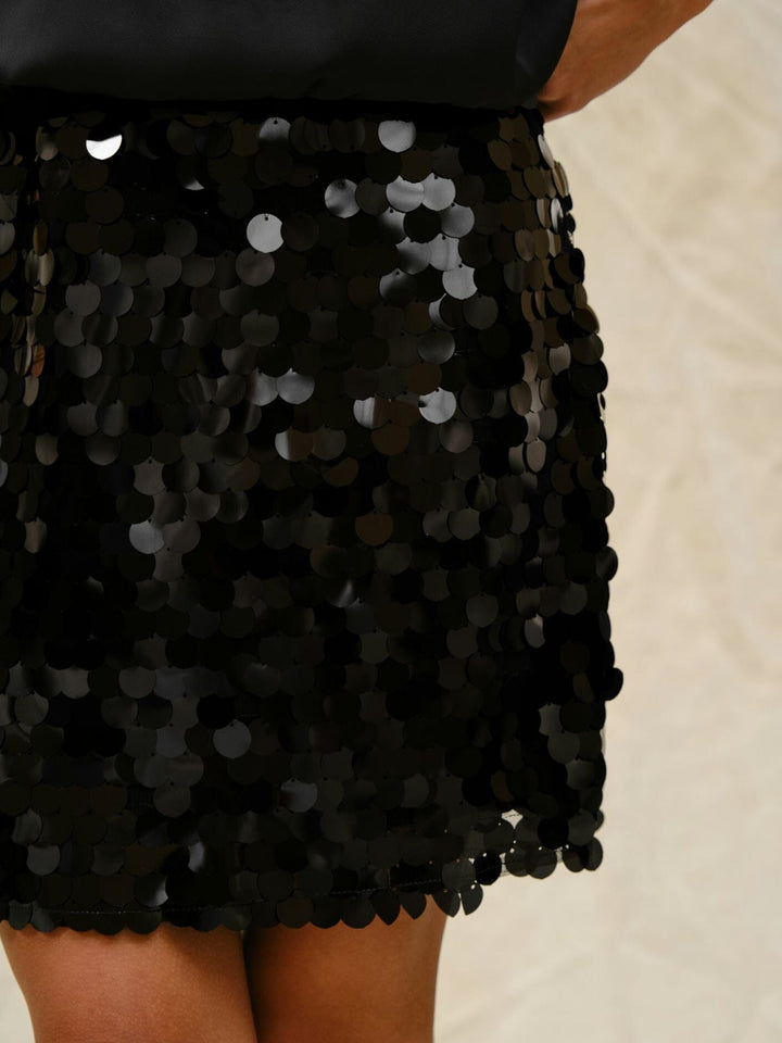 Neo Noir - Miva Big Sequins Skirt 165919 - 100 - Black Nederdele 