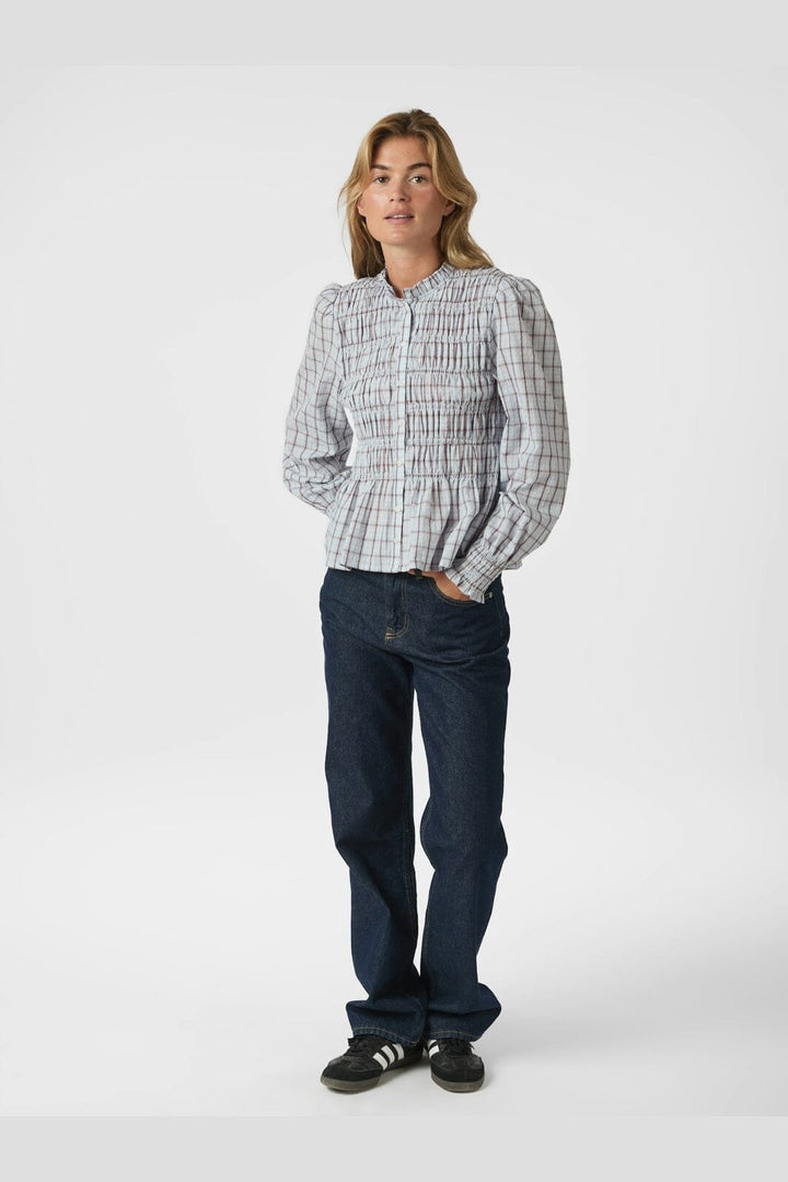 Neo Noir - Mocca Smock Check Blouse 166900 - 145 - Light Blue