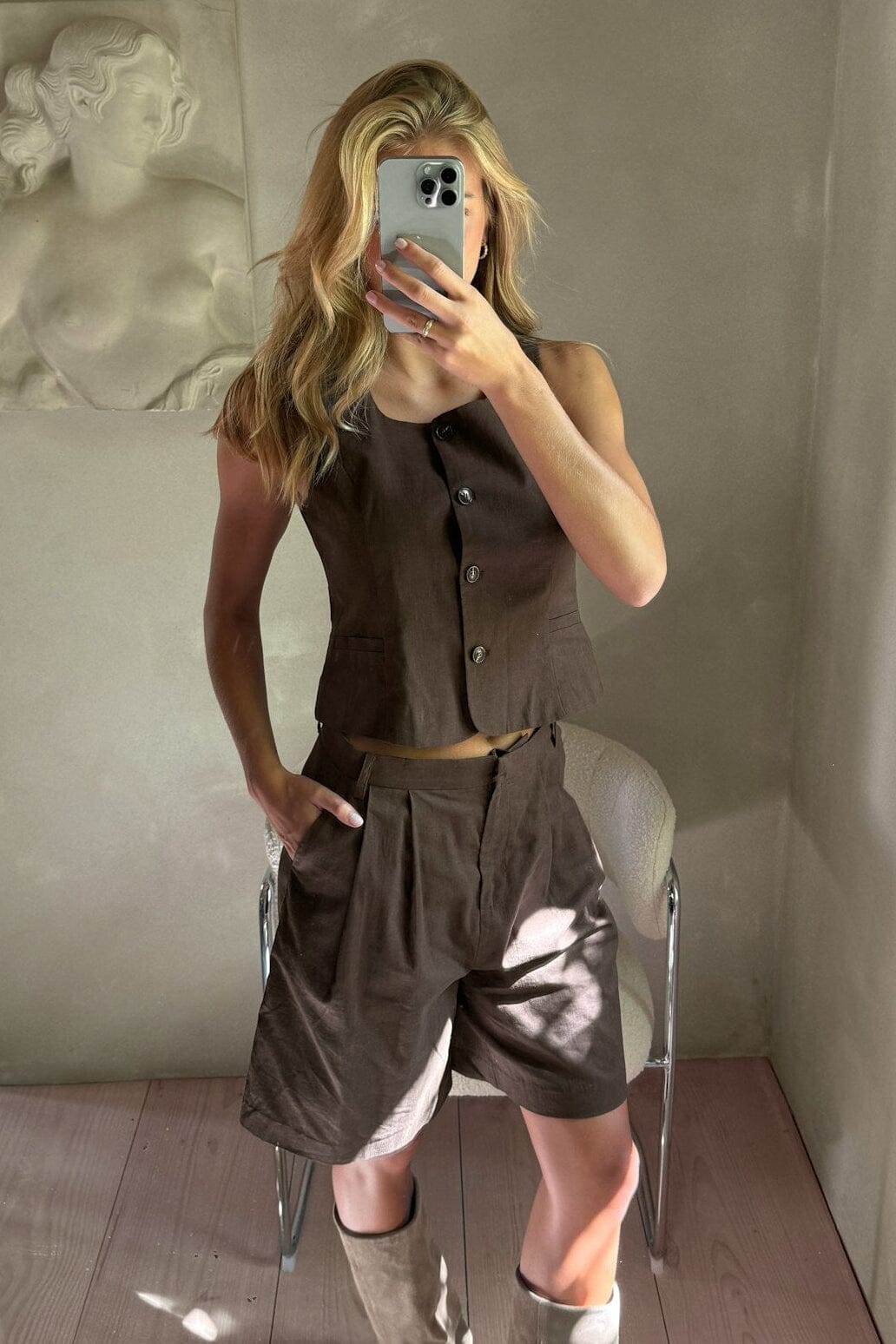 Neo Noir - Nika Linen Shorts 168253 - 676 - Dark Brown Shorts 