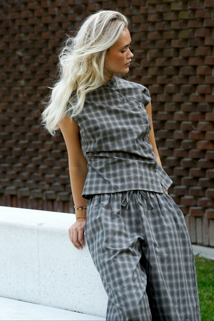 Neo Noir - Pascale Checked Blouse 169633 - 157 - Dusty Army Bluser 