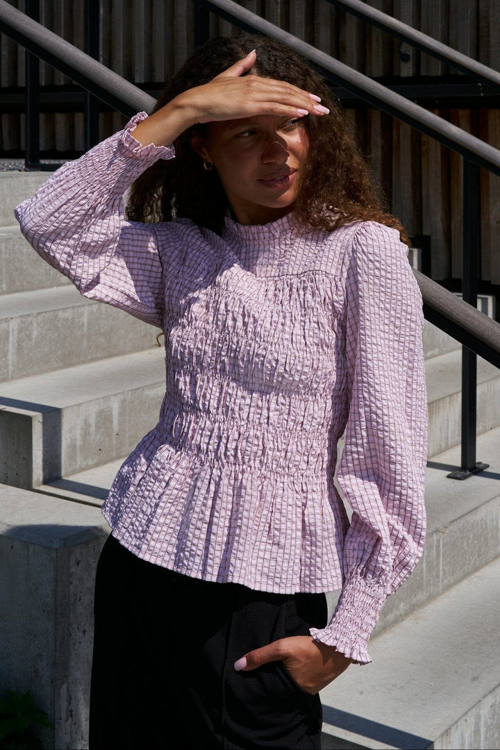 Neo Noir - Possa Mini Check Blouse 168885 - 754 - Light Pink Bluser 