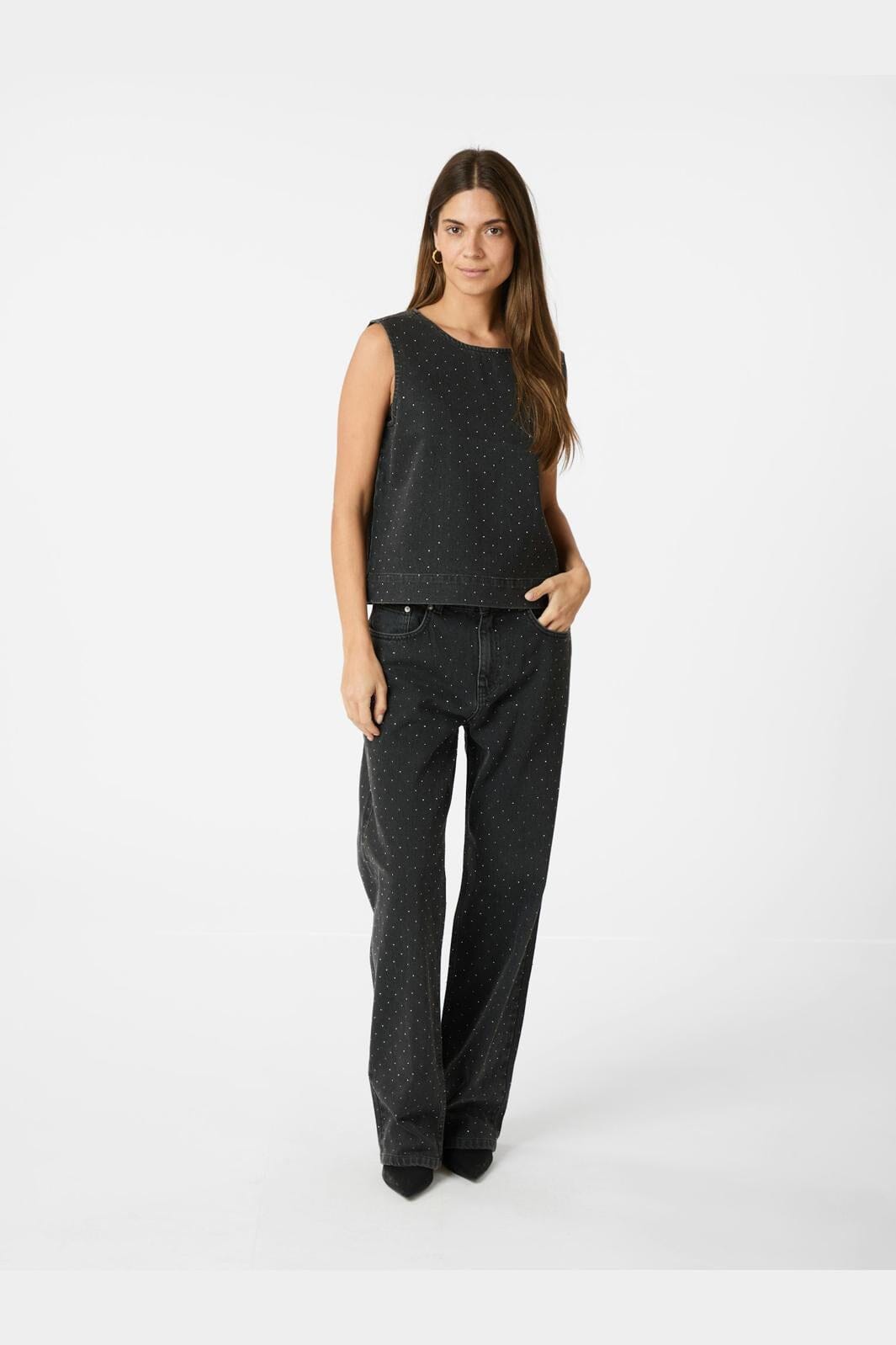 Neo Noir - Rissa Bedazzled Denim Top 164461 - 100 - Black