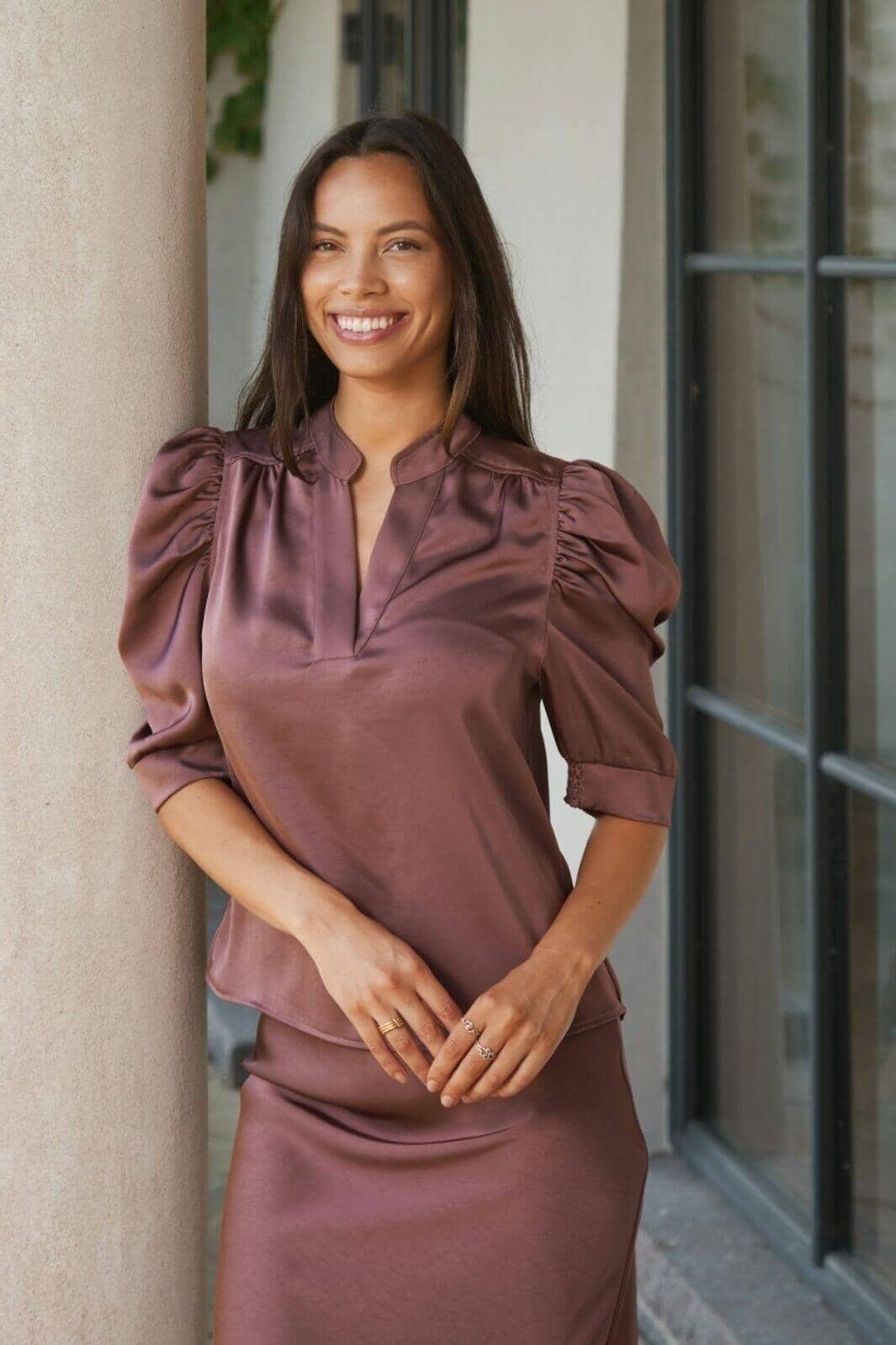 Neo Noir - Roella Heavy Sateen Blouse 162590 - 393 - Dark Rose Bluser 