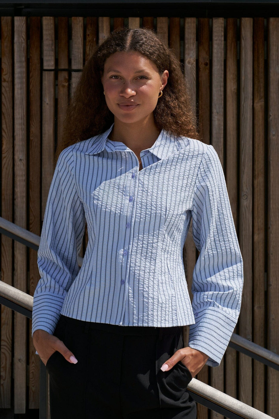 Neo Noir - Rosa Striped Crepe Shirt 169301 - 140 - Blue Skjorter 