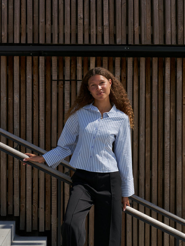 Neo Noir - Rosa Striped Crepe Shirt 169301 - 140 - Blue Skjorter 