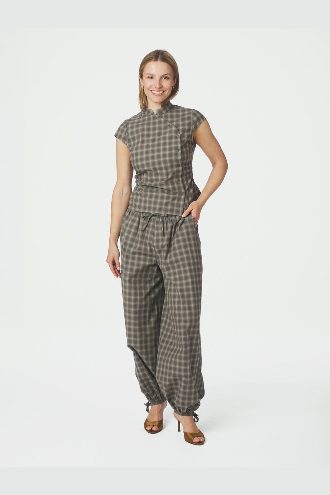 Neo Noir - Roxane Balloon Checked Pants 169630 - 157 - Dusty Army