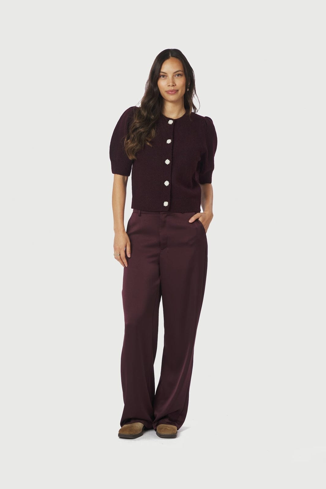 Neo Noir - Trudy Deco Knit Cardigan 164514 - 682 - Wine