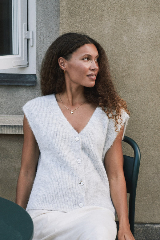 Neo Noir - Xandra Knit Vest 169152 - 131 - Light Grey Strikbluser 