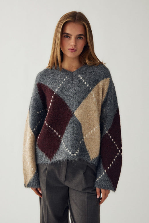 Noella - Lai Knit 14670001 - 003 - Medium Grey Mel. Strikbluser 
