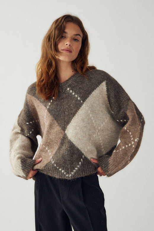 Noella - Lai Knit 14670001 - 1513 - Ash Brown Mix Strikbluser 