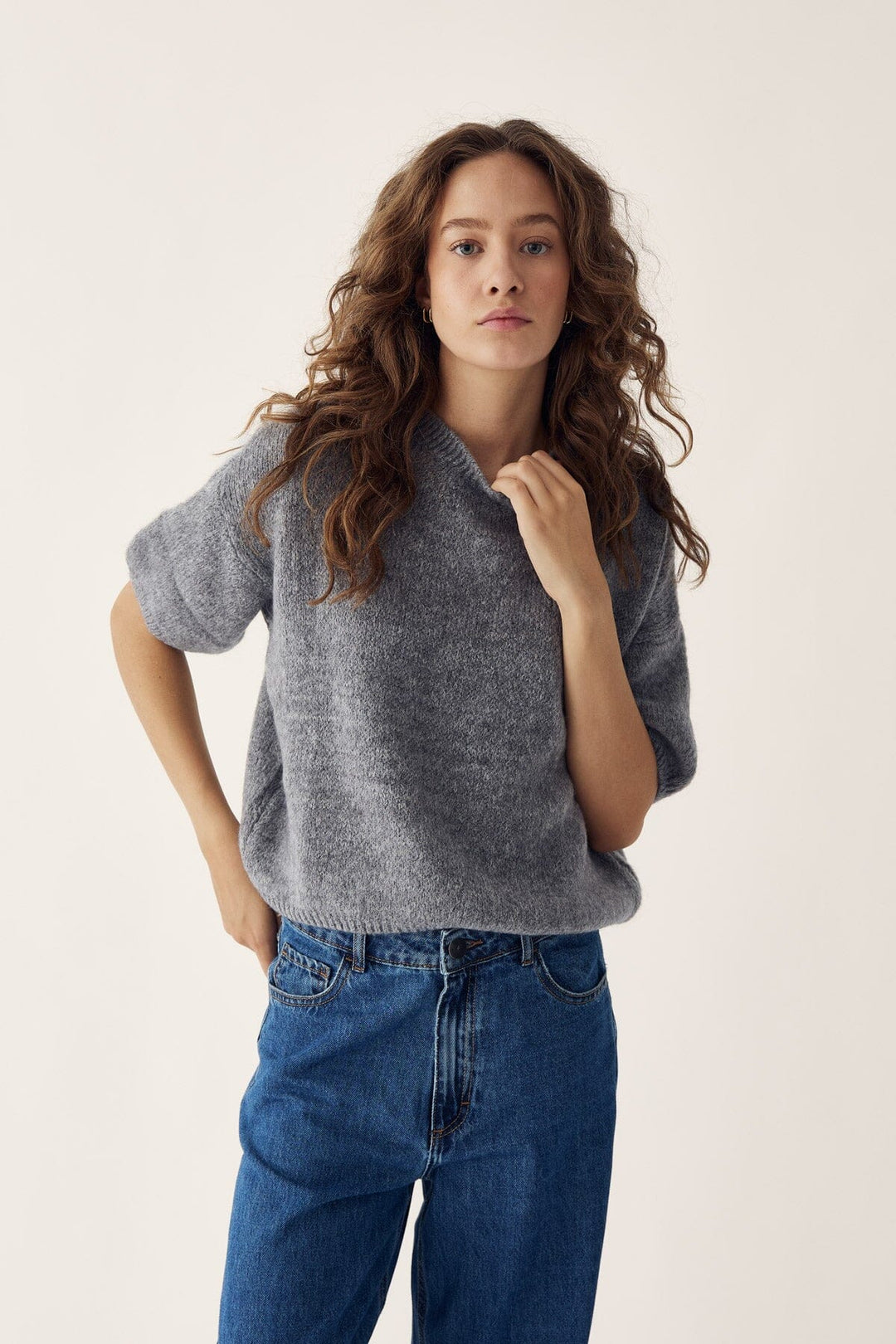 Noella - Mimi Knit Jumper - 218 Grey Strikbluser 
