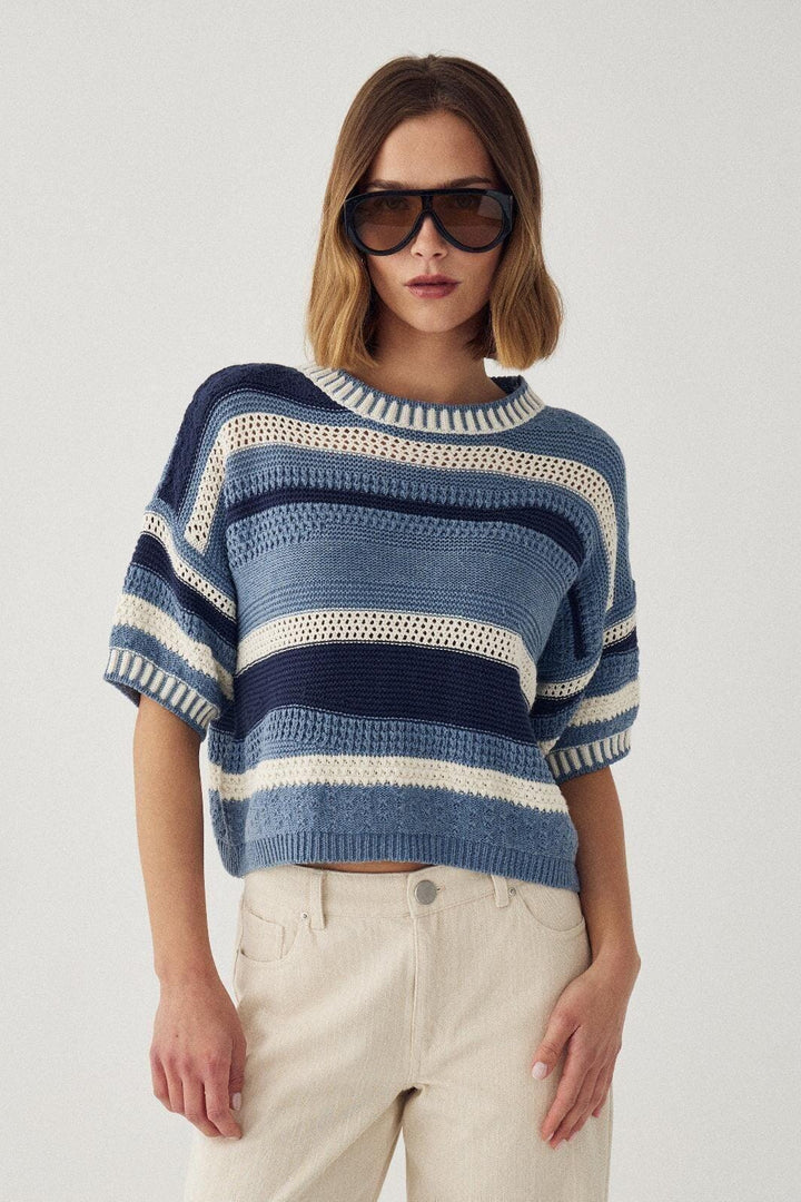 Noella - N-Marian Knit 15880001 - 1467 - Daya Blue Stripe Strikbluser 