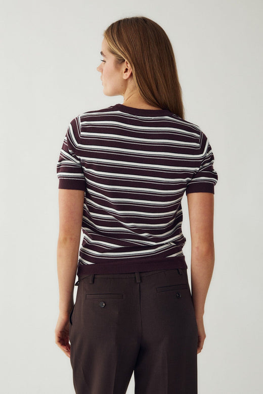 Noella - N-Muna Knit 16010001 - 485 - Dannia Chocolate White Stripe T-shirts 