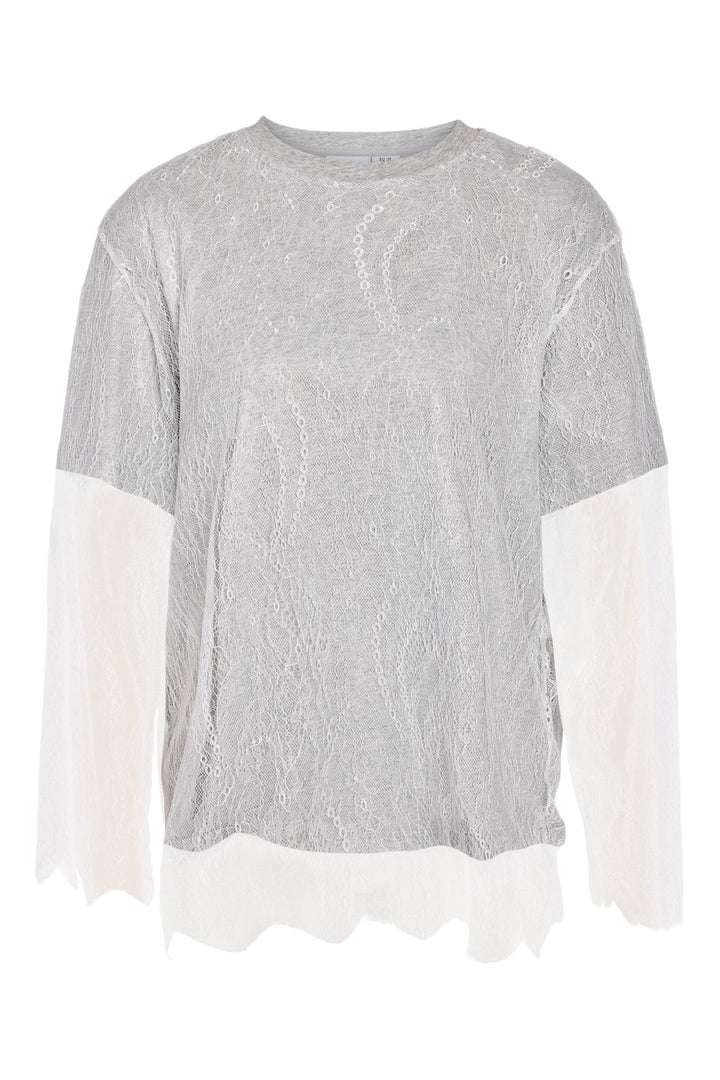 Noisy May - Nmbianka L/S Double Layer Lace Tee - 5123544 Light Grey Melange White Lace