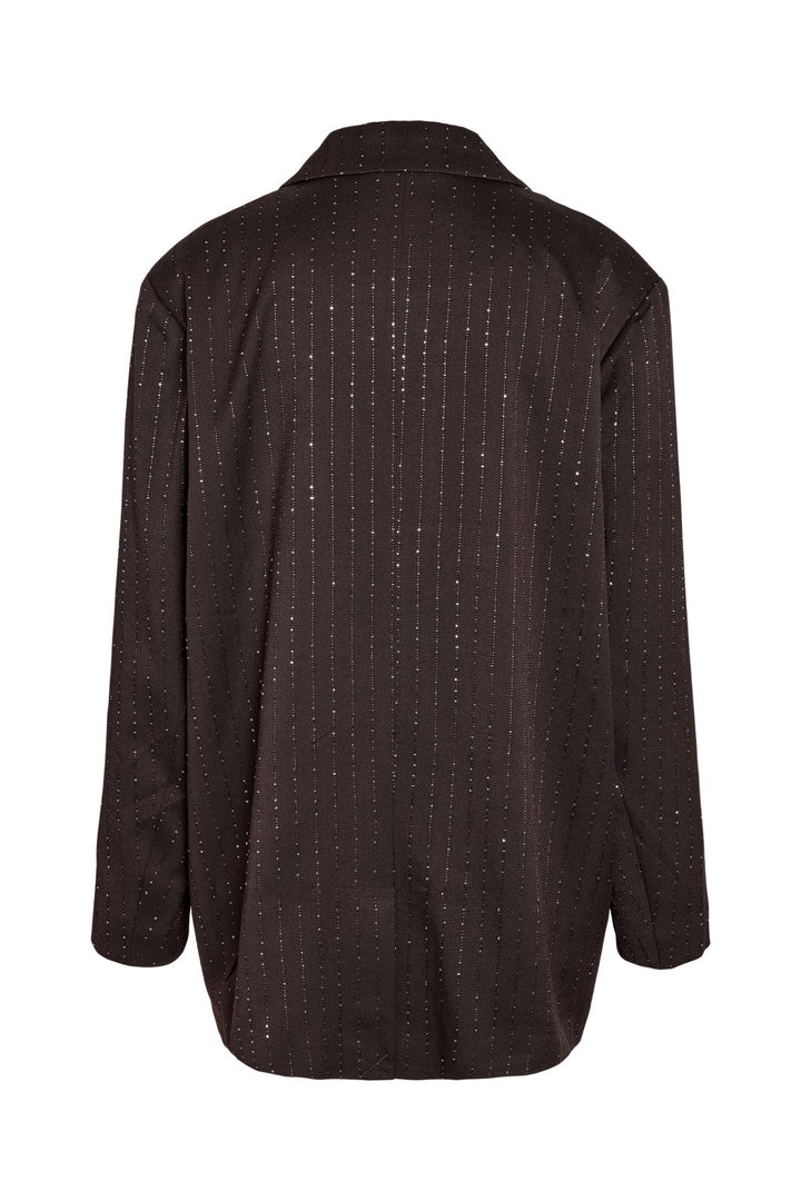 Noisy May - Nmcelia L/S Rhinestone Oversize Blazer - 5143183 Chocolate Brown Sequin Pinstripes