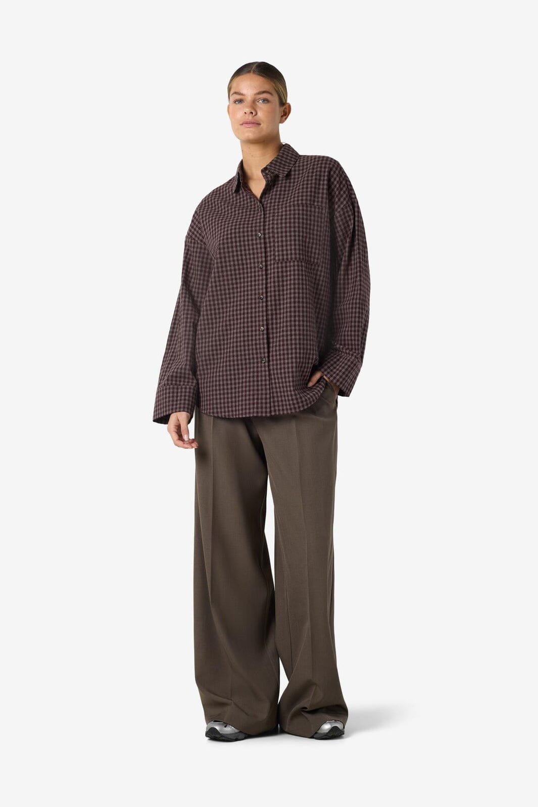 Noisy May - Nmhailey Zoe L/S Check Shirt - 5117232 Chocolate Brown Birch