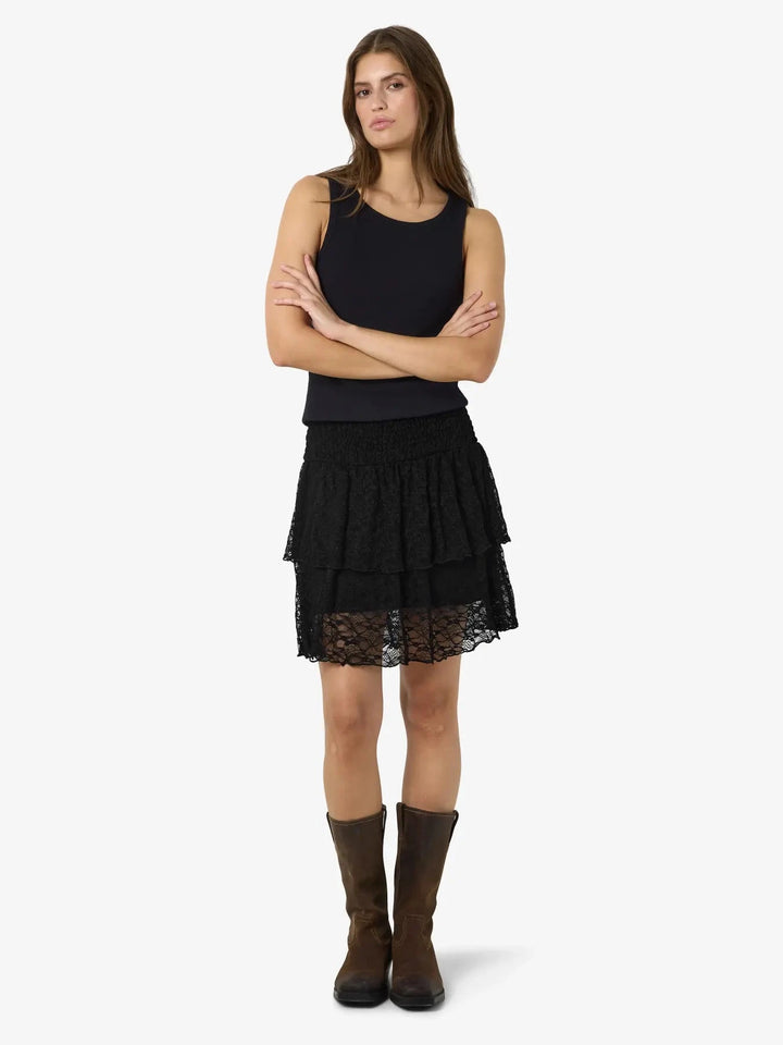 Noisy May - Nmisabel Nw Short Layered Skirt - 4949078 Black Lace Nederdele 