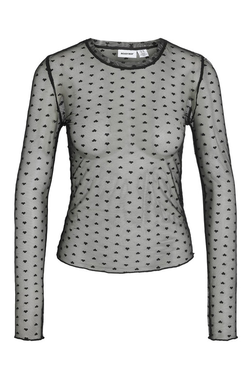 Noisy May - Nmjudith L/S Fitted Mesh O Neck Top - 5151079 Black Hearts