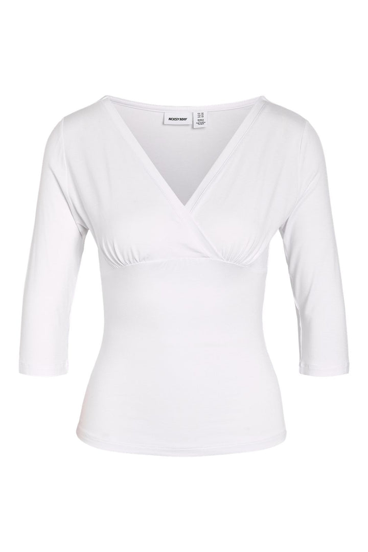 Noisy May - Nmjune 3/4 V-Neck Top - 5239151 Snow White