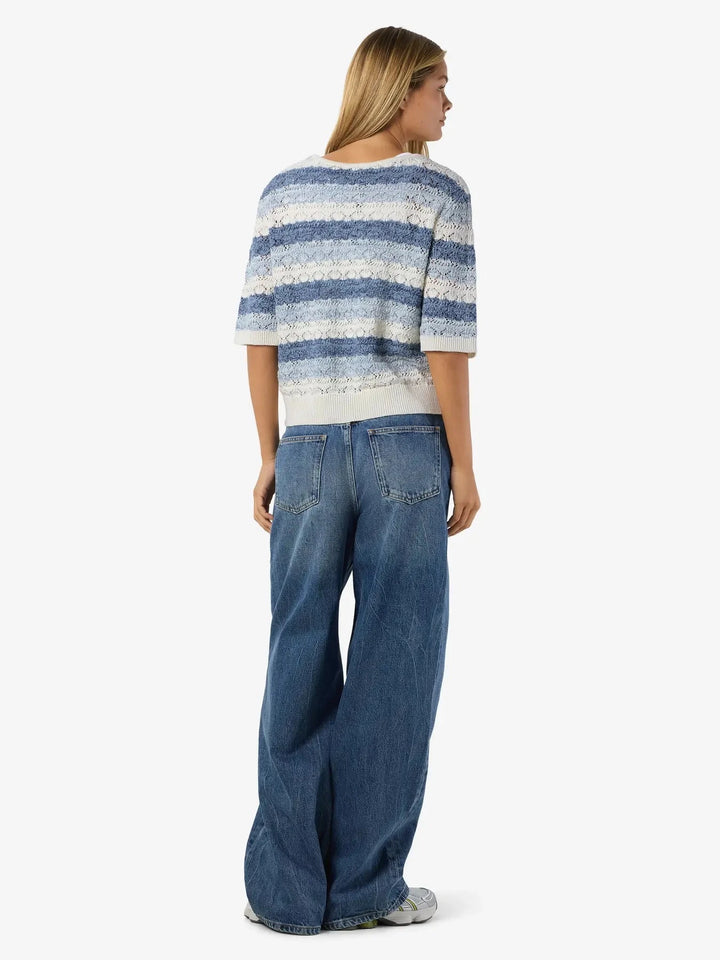 Noisy May - Nmlaika S/S Tie Knit Top Fwd - 4946489 Birch Blue Combination Cardigans 