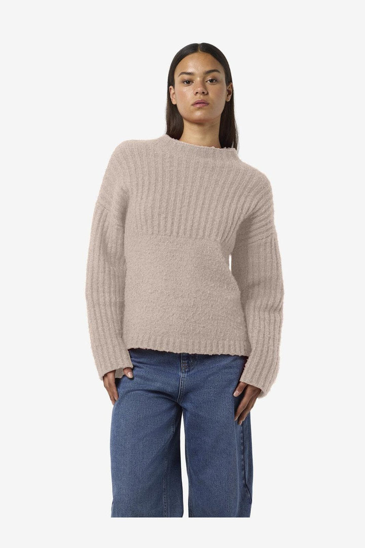 Noisy May - Nmnyla L/S Loose High Neck Knit Fwd Dd - 4798741 Humus Melange