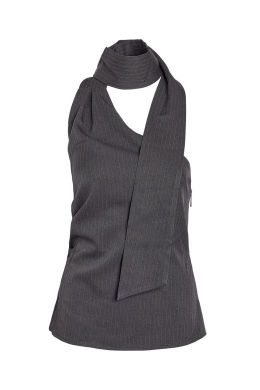 Noisy May - Nmpine One Shoulder Scarf Top - 5257541 Charcoal Gray Pinstripe
