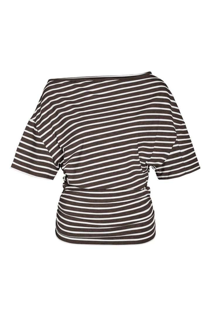 Noisy May - Nmstormi June Off Shoulder Top Tnt/18 - 5212075 Chocolate Brown Bright White
