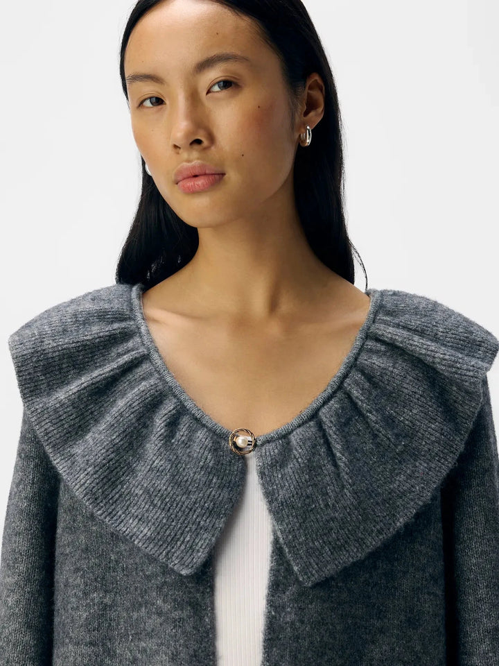 Object - Objdenisi L/S Lo Knit Cardigan - 4826634 Medium Grey Melange Cardigans 