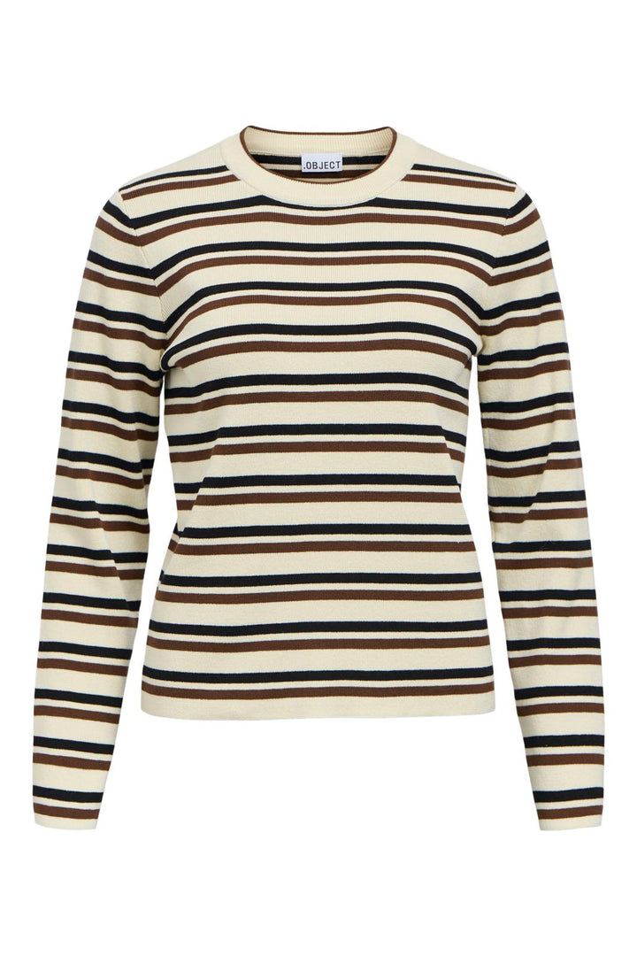 Object - Objester L/S Re Knit Pullover - 5162426 Birch Black + Carafe